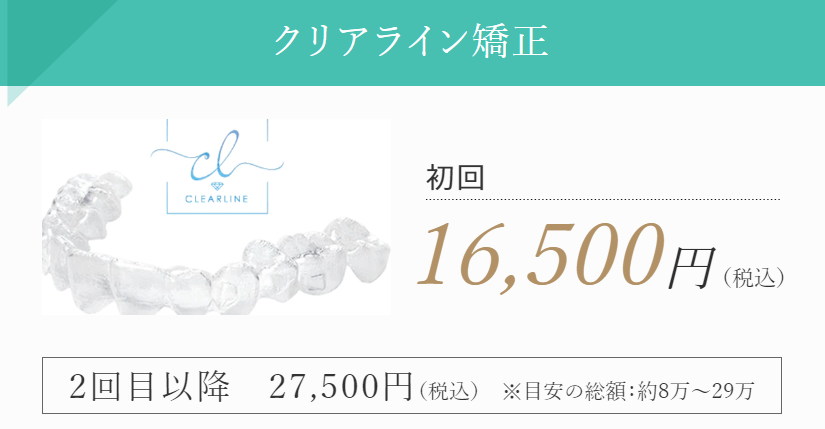 クリアライン矯正料金バナー